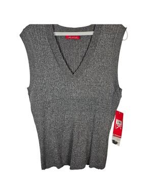 AK Anne Klein Women's Gray Metallic Silver Shimmer V-Neck Sweater Vest Plus 2X